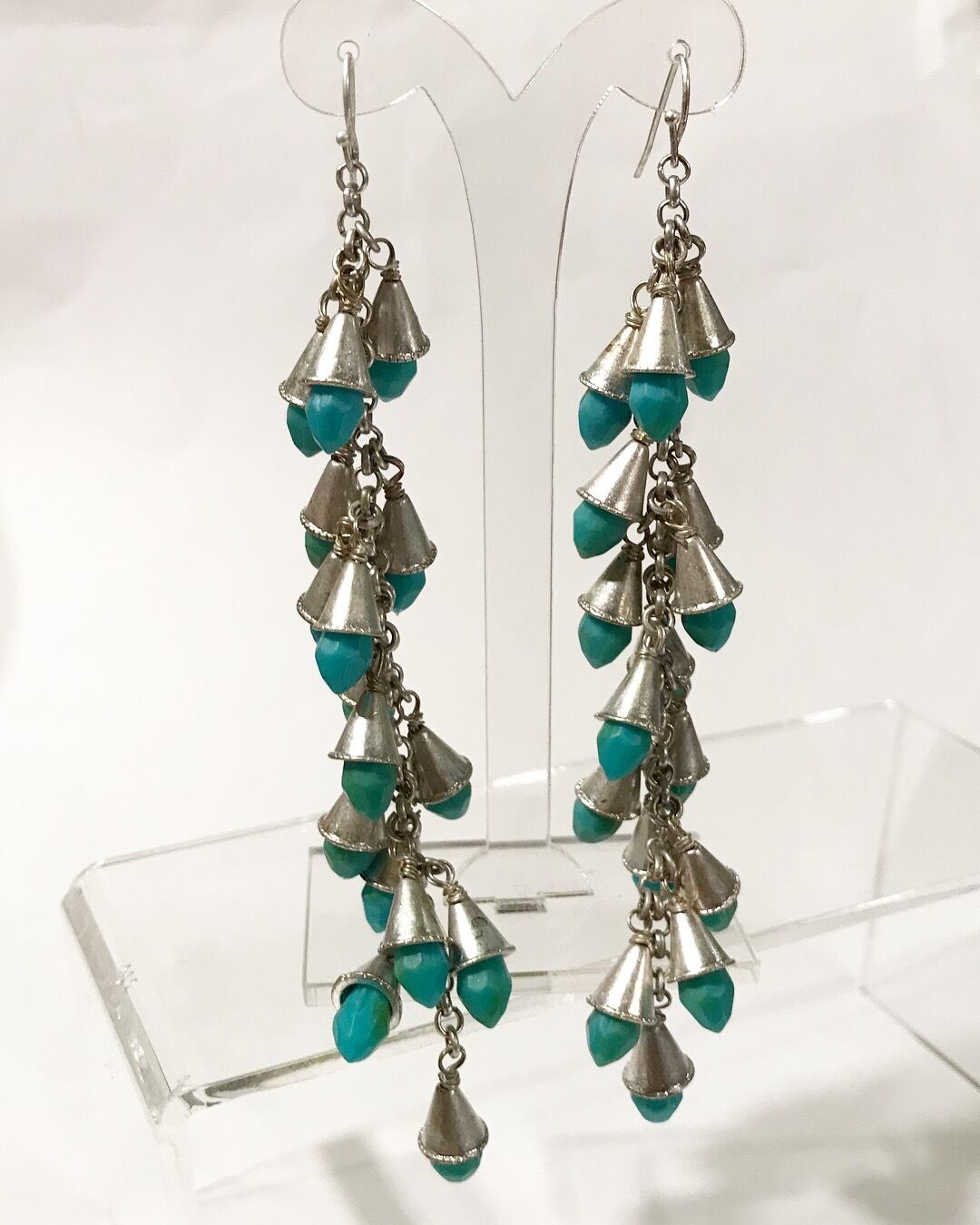 Vintage silver × turquoise long pierced earrings ( ヴィンテージ 
