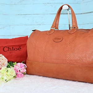 Chloe クロエ パイソンボストンバッグ ピンクベージュ 大容量旅行バッグ