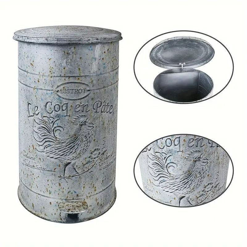 ダストボックス ヴィンテージ調 金属製 ゴミ箱 蓋つき 刻印 ステップ