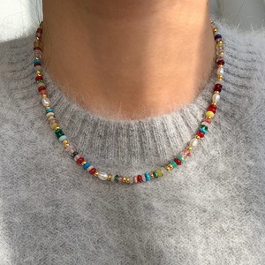 natural stone freshwater pearl colorful stone bead necklace