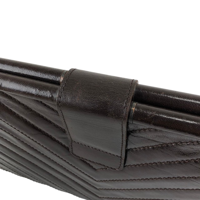 Yves Saint Laurent イヴ・サンローラン クラッチバッグ ブラウン YSLロゴ バイアステッチ レザー vintage ヴィンテージ オールド sj7x37