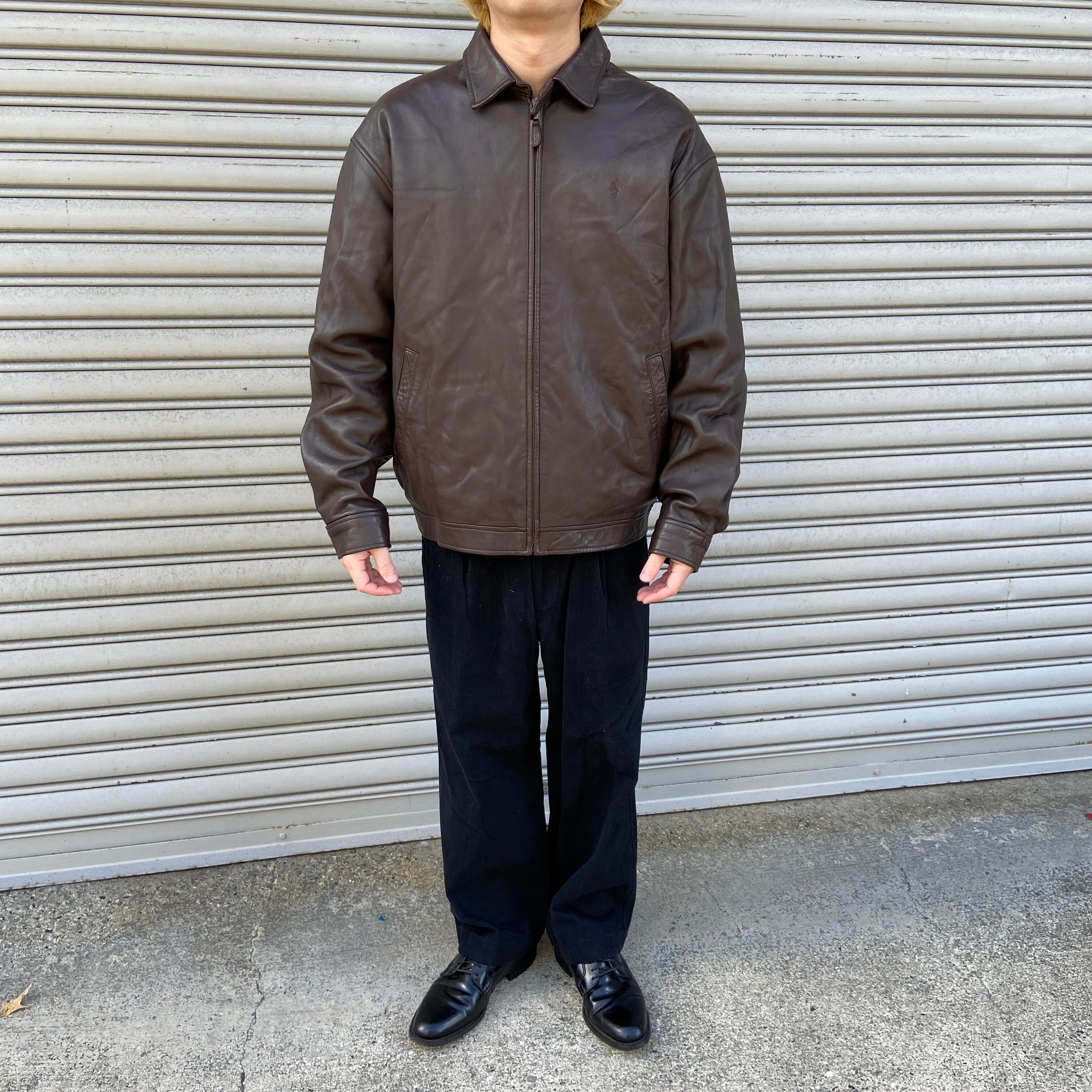 希少 ポロ ラルフローレン 90s ライダース ブラックレザー（羊革） L  