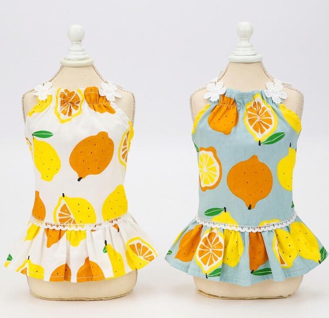ドッグウェア　レモン柄サマードレス　ホワイト　犬服
