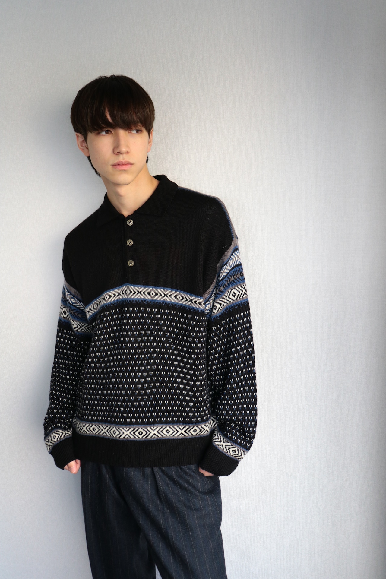 Daniel David nordic pattern polo knit sweater