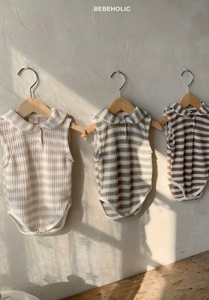 【bebeholic】ストライプセーラースーツ ブラウン（55~85cm）