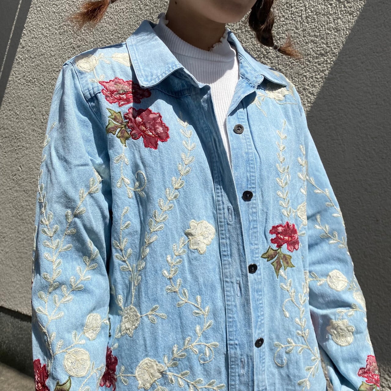 Vintage Denim Jacket 花柄 刺繍 デニムジャケット