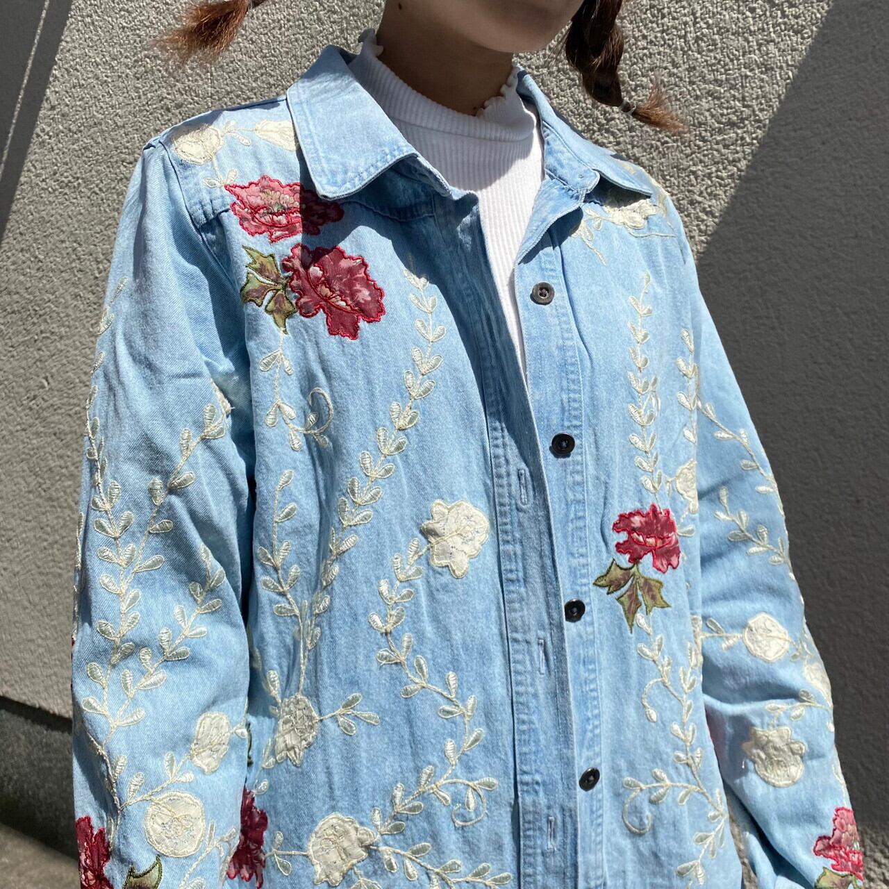 Vintage Denim Jacket 花柄 刺繍 デニムジャケット