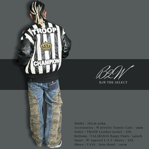 TROOP「"Champion" Leather Jacket Black×White」