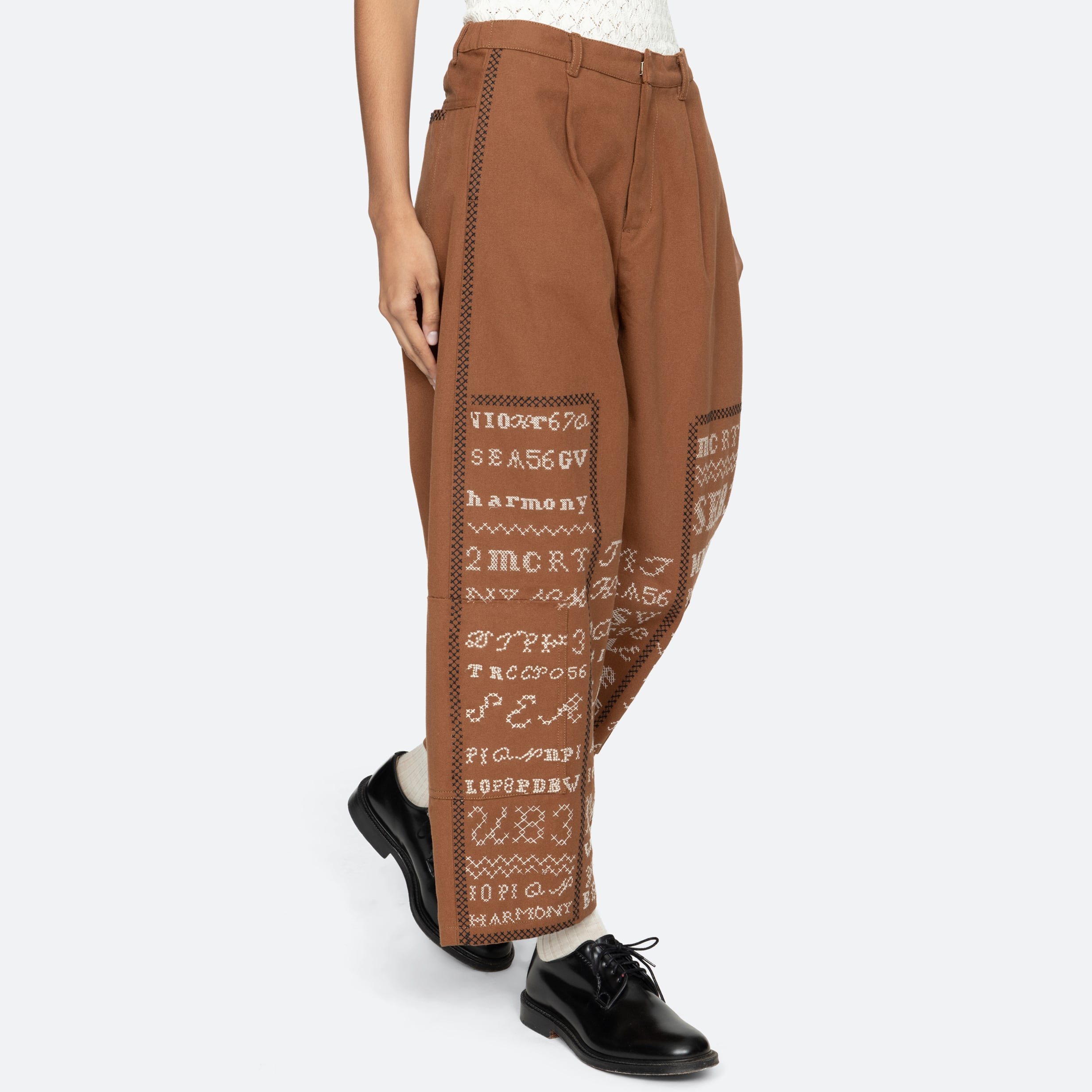 SEA SEA NY KIT EMBROIDERY PANTS COGNAC