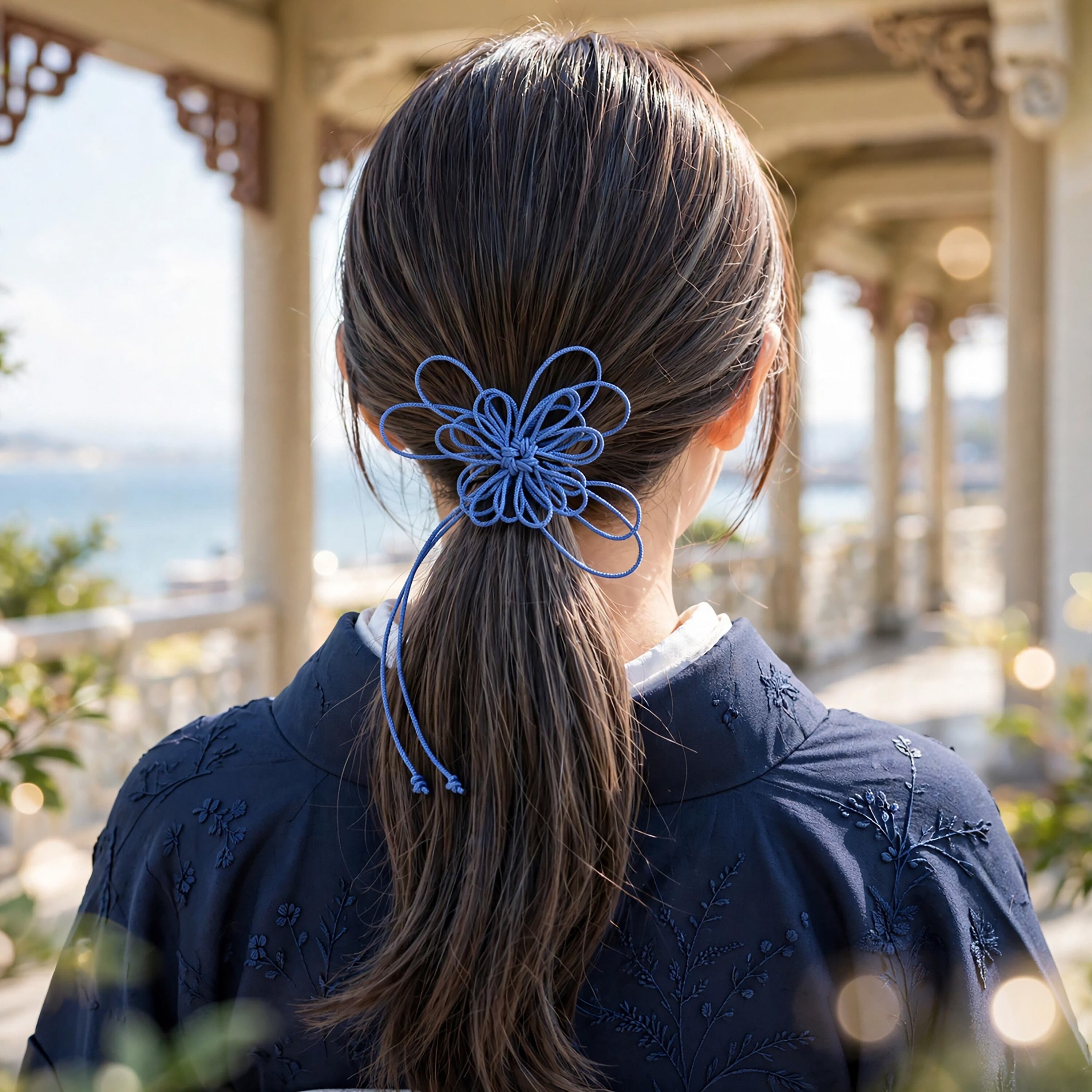 飾り結びヘアゴム「囁、明ラカニ」(薄青)|着物・浴衣に簡単アレンジで和装ヘア