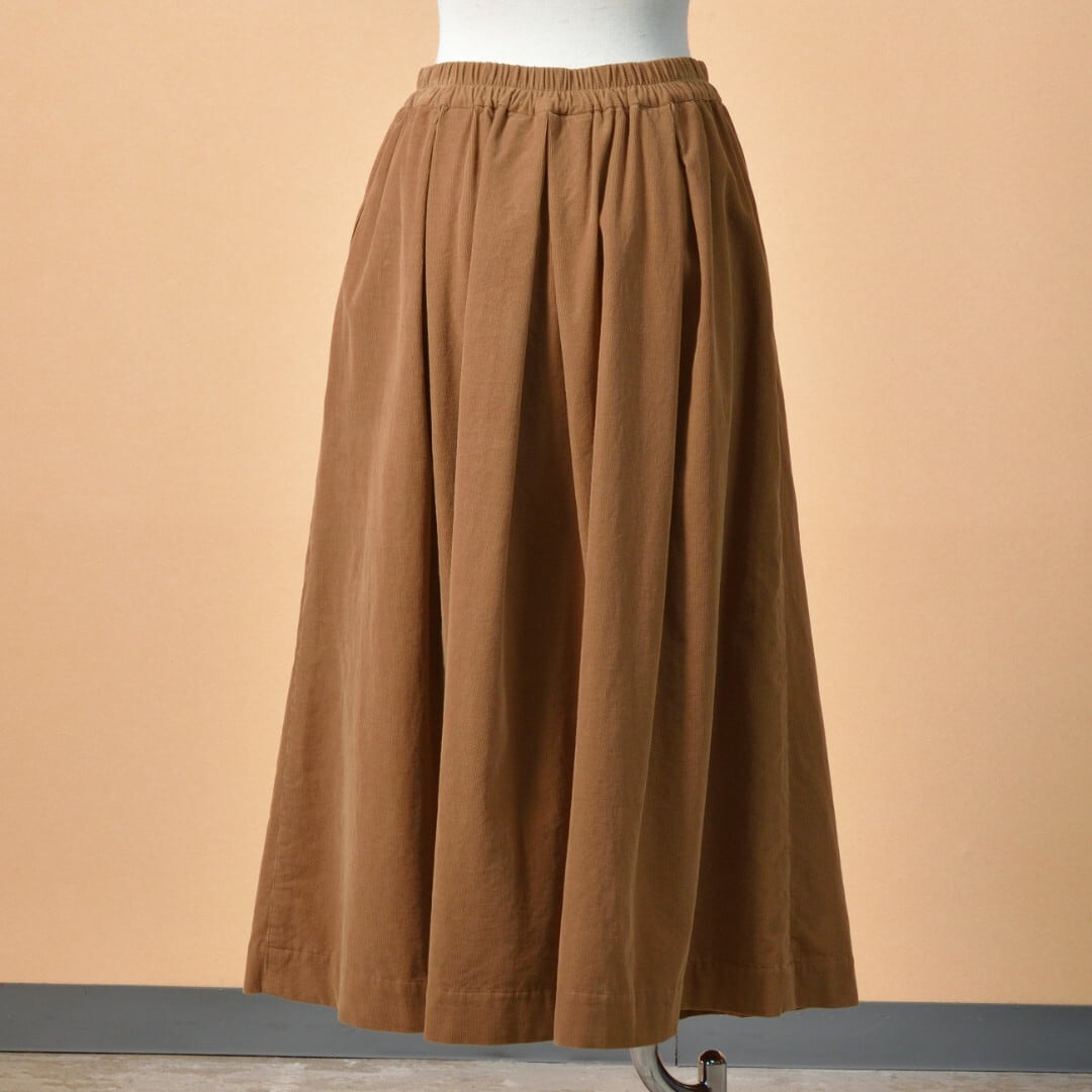 Sarahwear サラウエア アズマダキ・ファインコーデュロイ・ボックスタックスカート・ベージュ【送料無料】