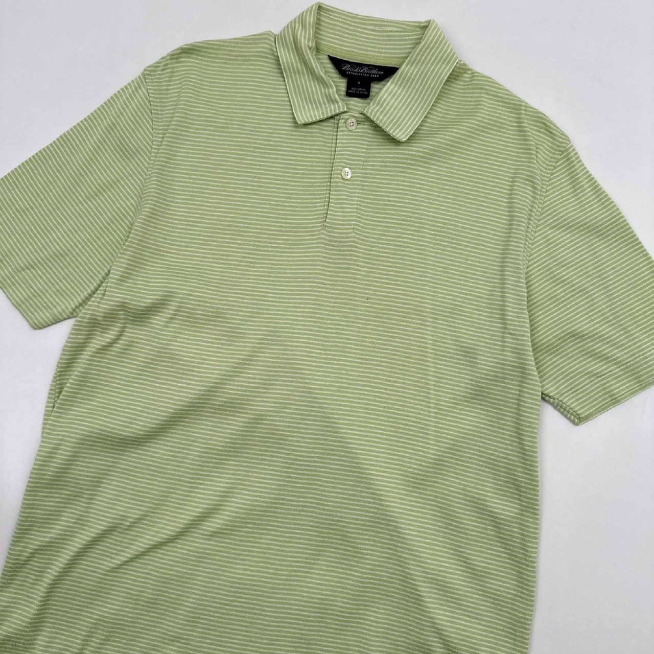 BROOKS BROTHERS ブルックスブラザーズ ボーダー 半袖 ポロシャツ ( M ) /メンズ/グリーン 黄緑 系