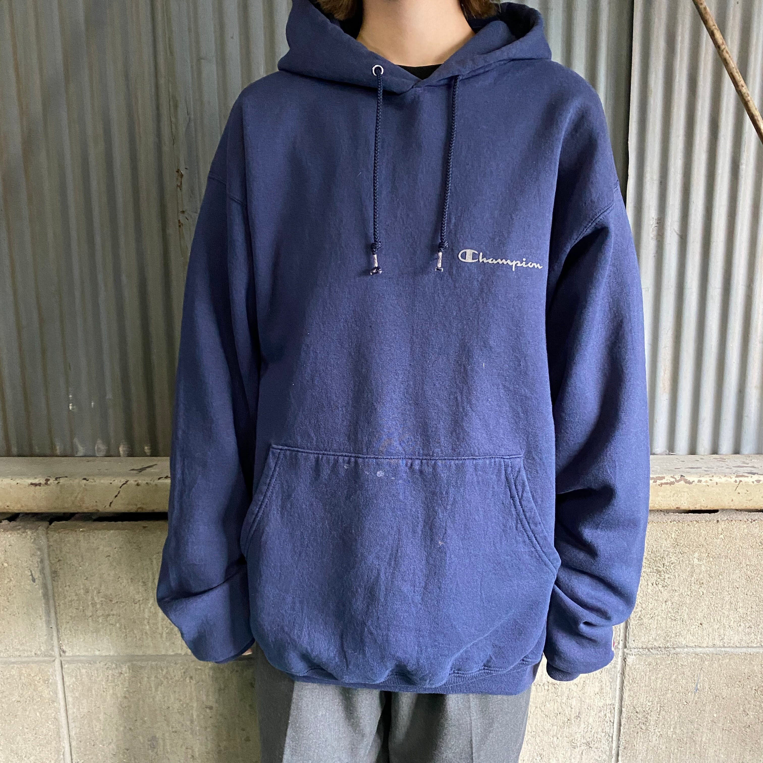 Champion チャンピオン90sVintage白青ハーフタグリバースパーカー