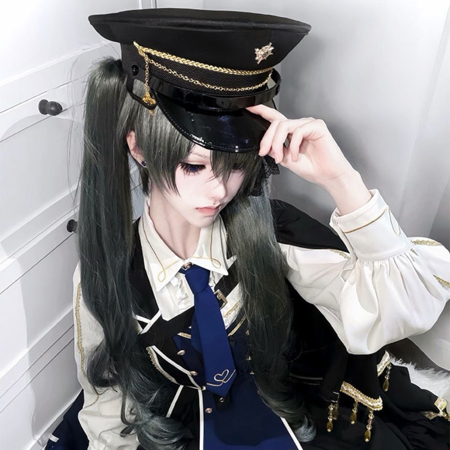 第二城塞の黒い制帽 金鎖エンブレム付き軍服ロリータ軍帽