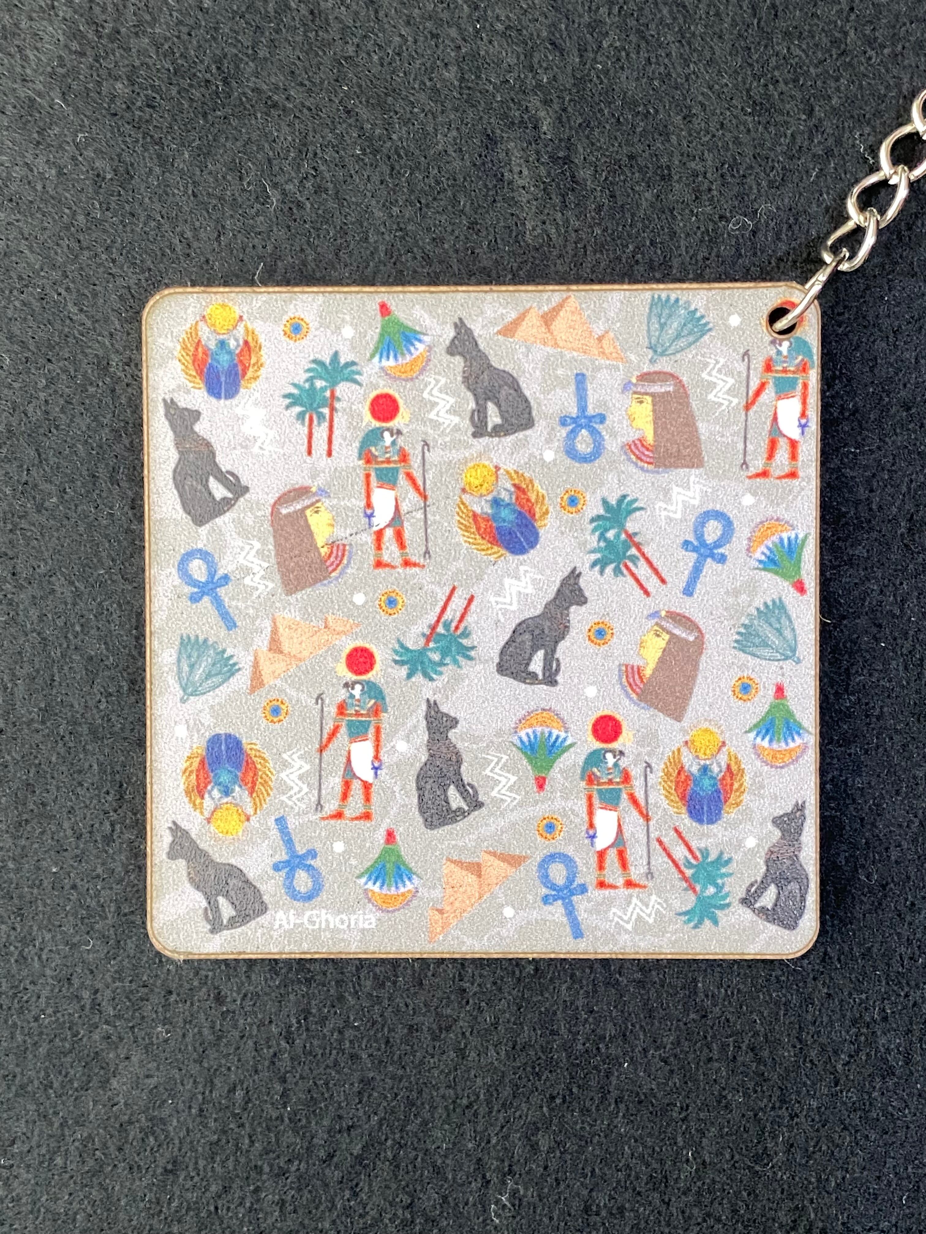 エジプト人デザイナー】キーホルダー 古代エジプト柄 バステト