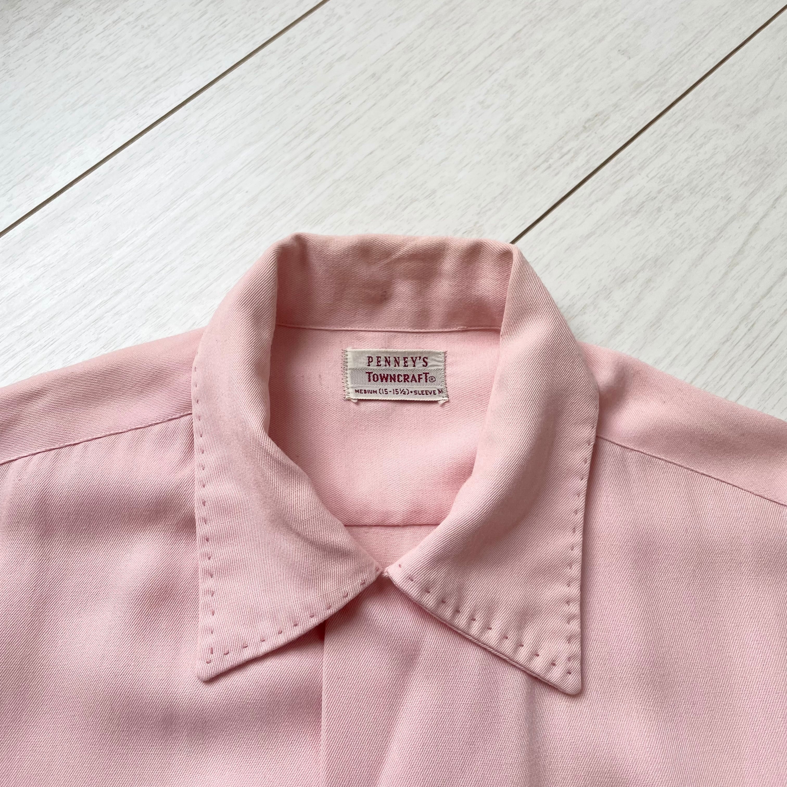 sizeM 50s 薄ピンク TOWNCRAFT ビンテージ レーヨンシャツ 開襟シャツ 