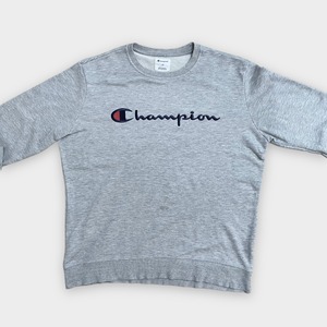 【champion】刺繍ロゴ スウェット トレーナー プルオーバー チャンピオン グレー L US古着