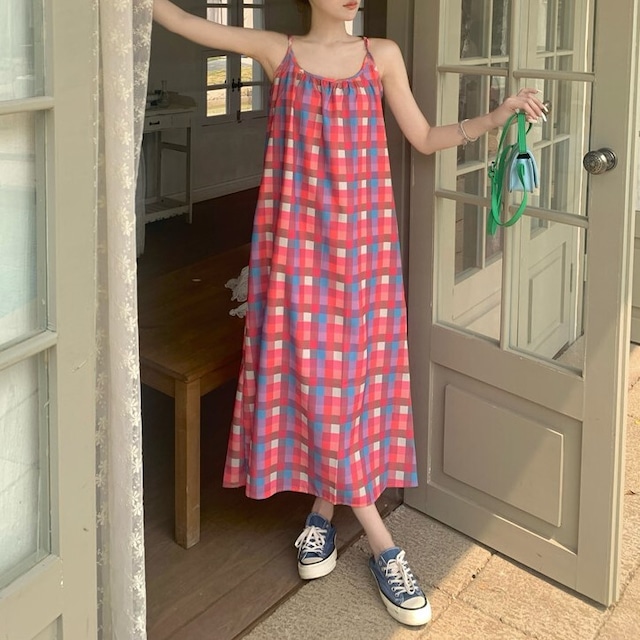 ワンピース レディース キャミソールワンピース キャミワンピ ロング ロング丈 ワイド 裾フレア ゆったり かわいい 大人可愛い きれいめ カジュアル エレガント シック おしゃれ お洒落 綺麗 おとな ナチュラル ラフ リラックス キュート ラブリー ガーリー 抜け感 チェック柄 格子柄 カラフル デート お出かけ 女子会 休日 散歩 リゾート 旅行 海 散歩 M L マタニティ ゆる 春 夏 韓国 韓国系 普段使い 着回し デイリー ファッション コーデ 重ね着 モテ 20代 30代 40代 送料無料