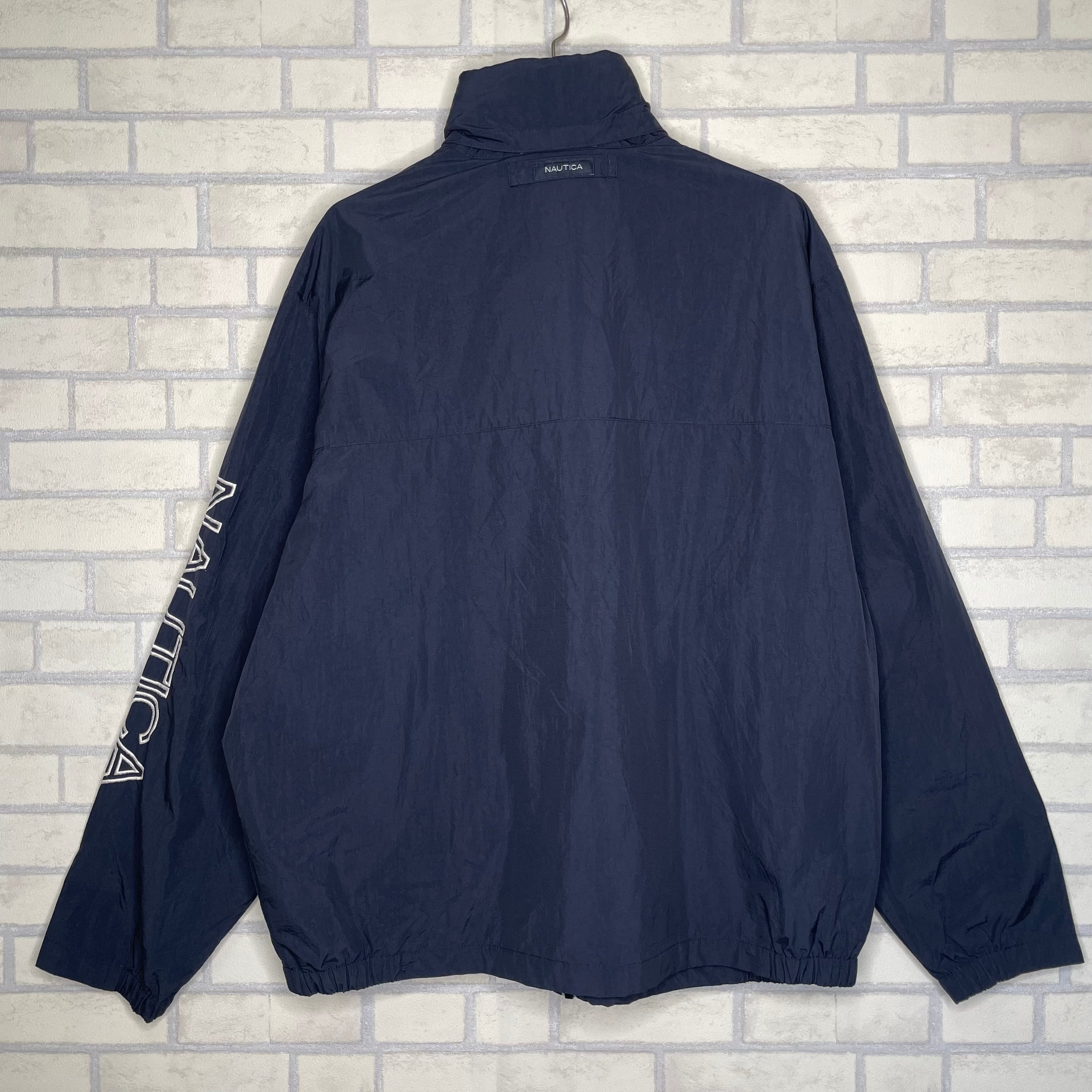 NAUTICA ナイロンジャケット XL ブラック ワンポイントブランド刺繍 袖 