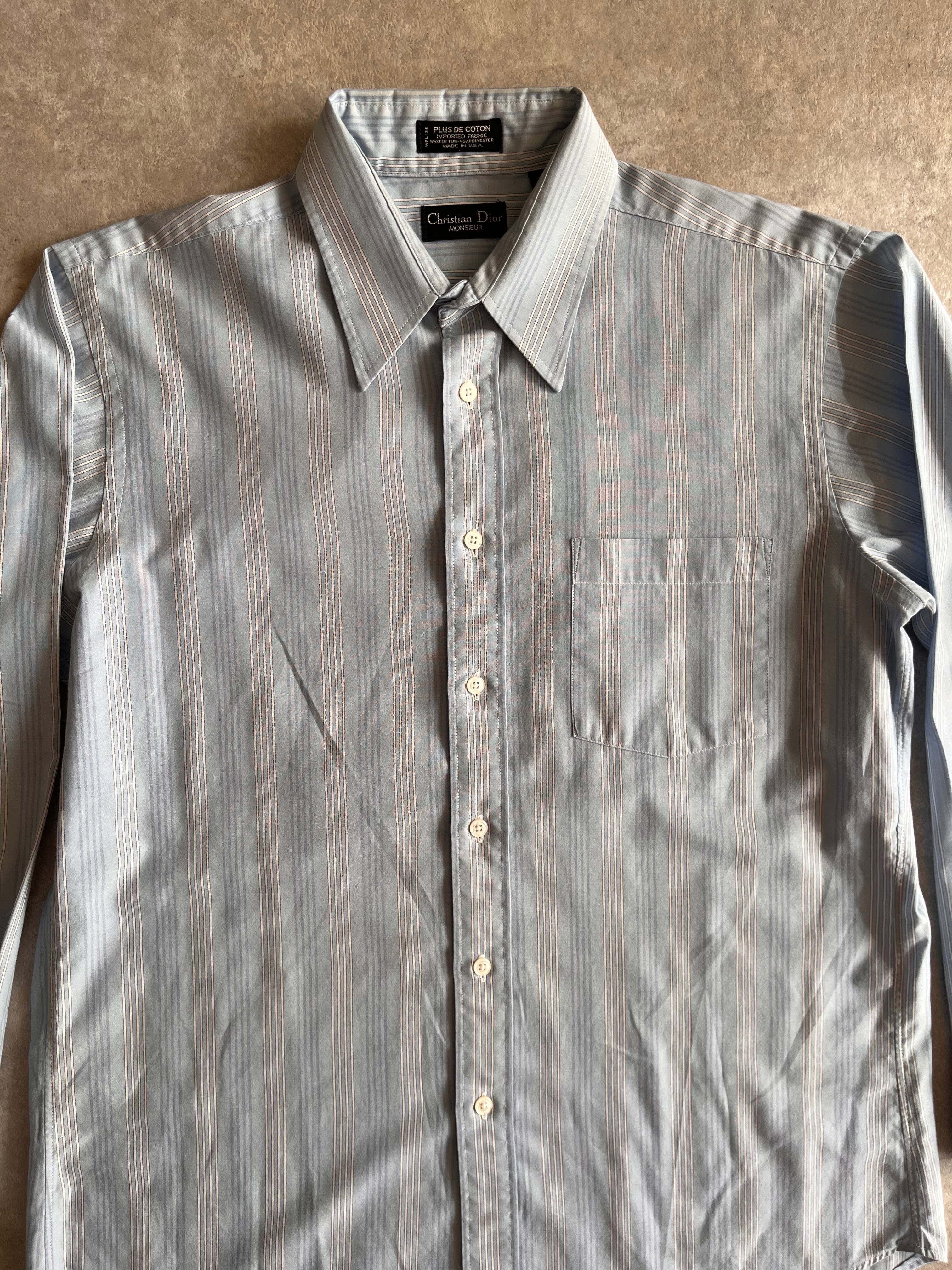 1980s Christian Dior L/S Stripe Shirt L位 Made in USA G954