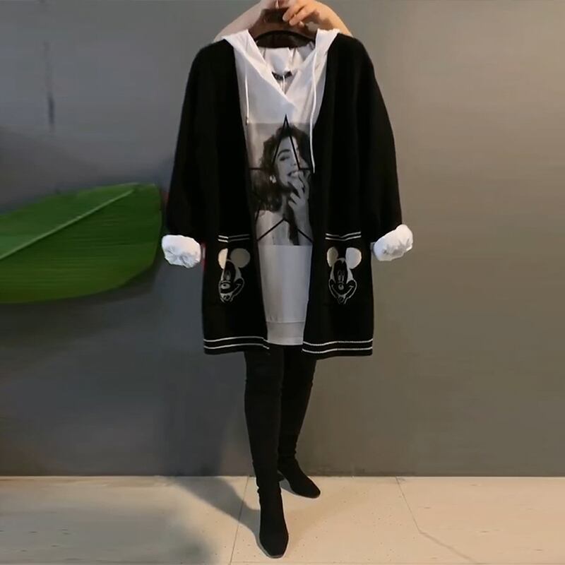 スプリングパターンカーディガンジャケット ルーズフードセーター スタイル 春物 ミックスインファッション81183174296