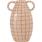 フラワーベース 花瓶 花びん かびん フラワースタンド 陶器 おしゃれ ドライフラワー シンプル 生花 卓上 床置き 陶器製 和モダン モダン レトロ ベーシック 寝室 リビング 玄関 廊下 室内 かわいい 大きめ ベージュ ブラウン 取っ手付き 高さ29cm チェック 柄 スリム