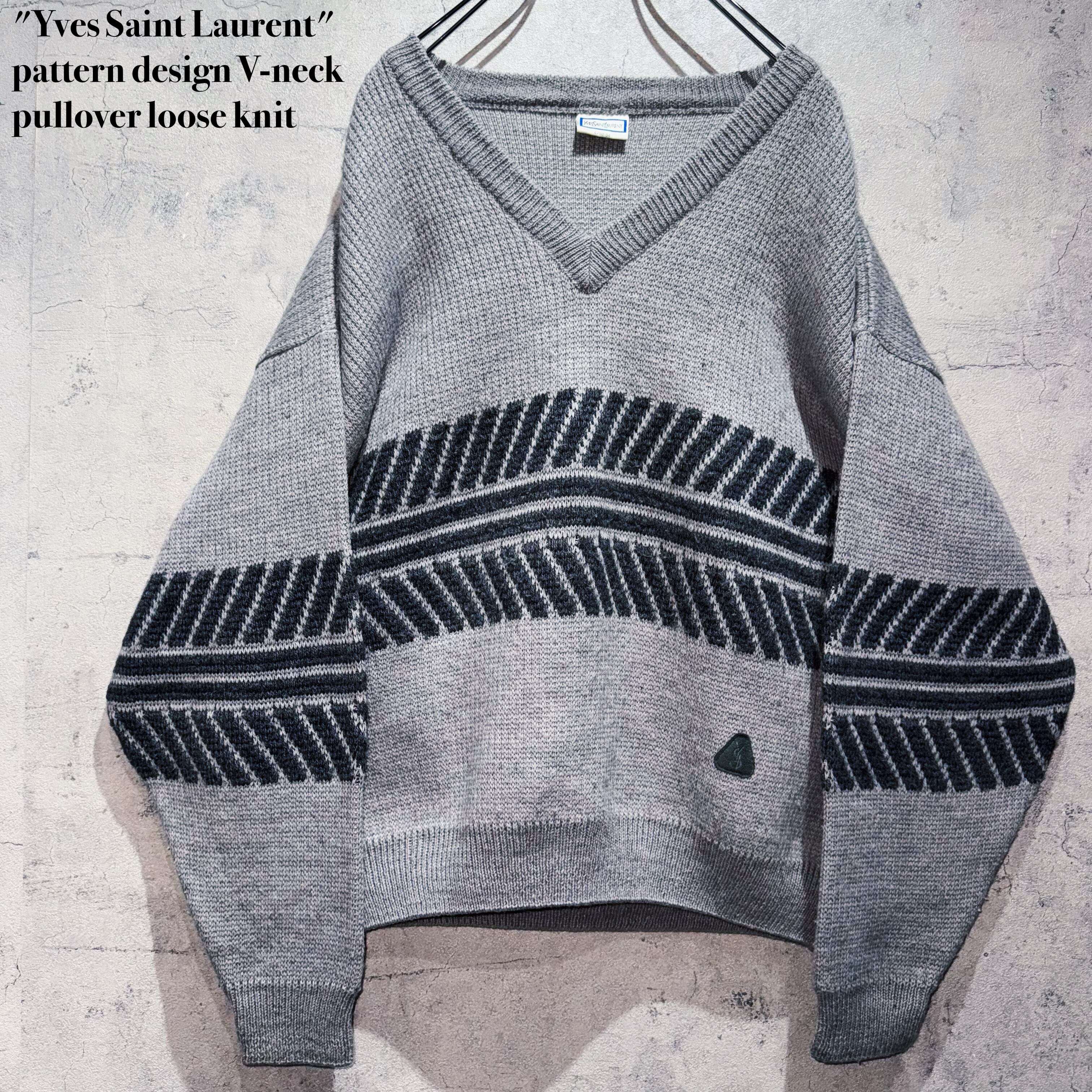 "Yves Saint Laurent"pattern design V-neck pullover loose knit