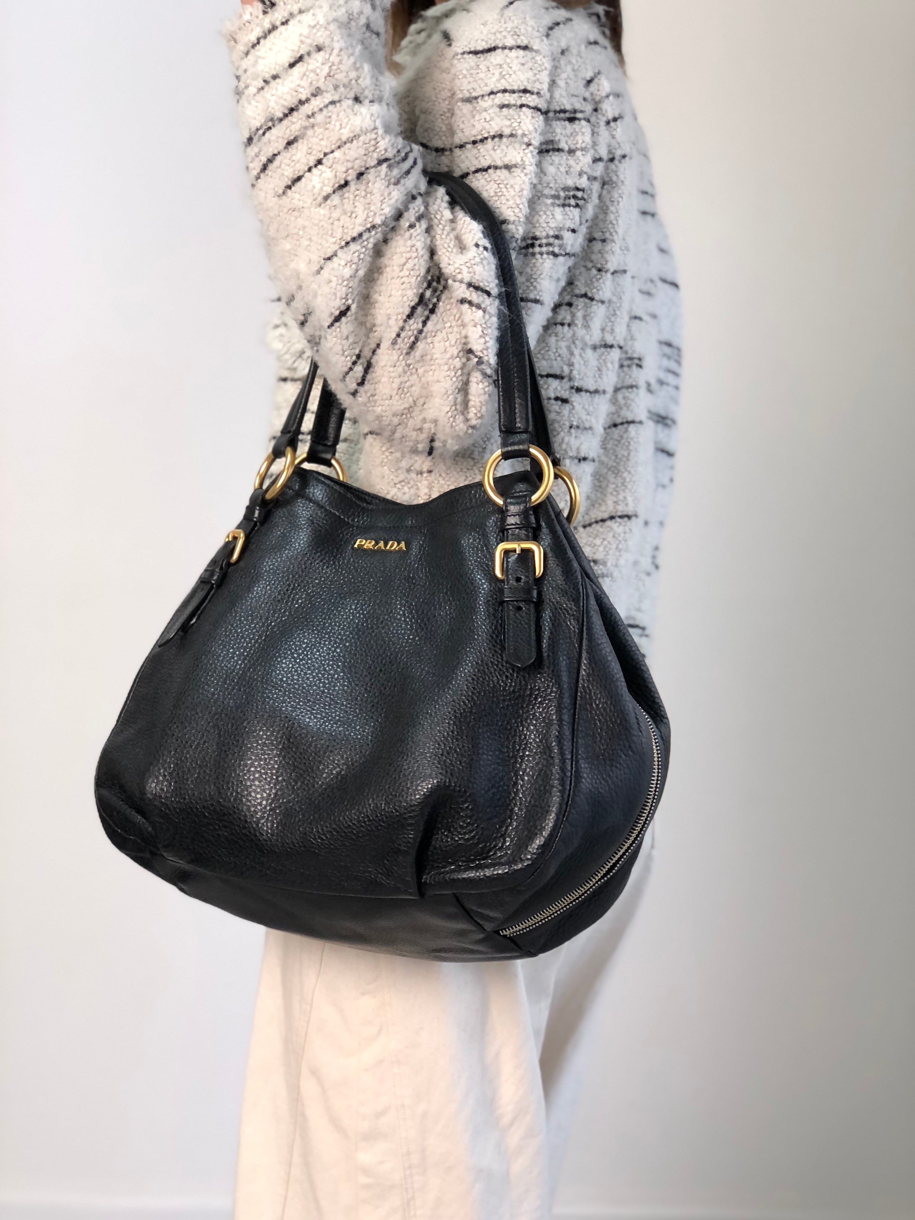 PRADA プラダ ハンドバッグ ブラック ロゴ レザー BR4085 vintage