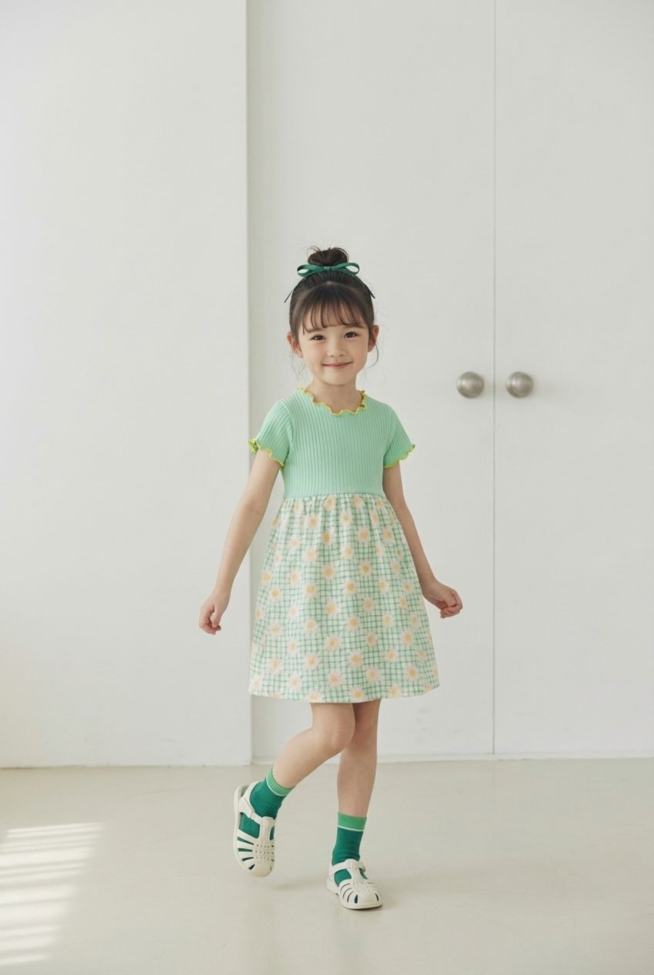 [Orangemom] Plaid floral pattern dress / [오렌지맘] 체크꽃배색원피스