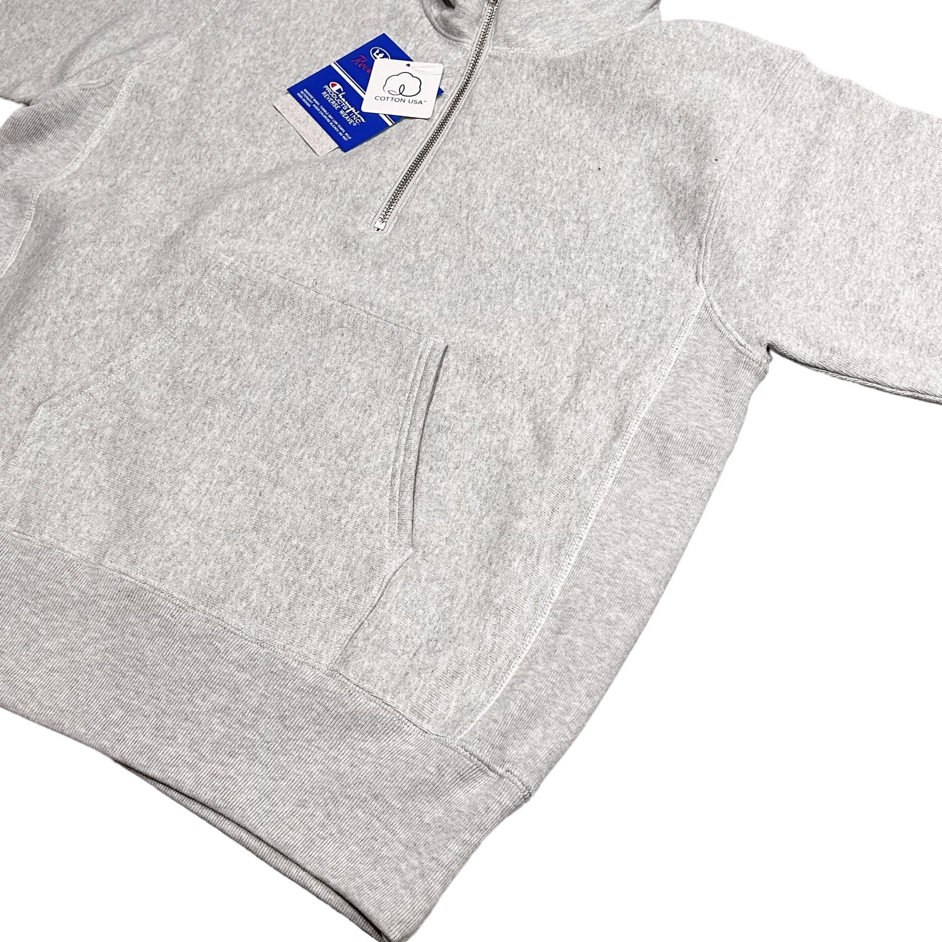 Champion Reverse Weave Half Zip Sweat Shirt - シルバーグレー ダークネイビー L XL（チャンピオン  リバースウィーブ ハーフジップ スウェットシャツ）