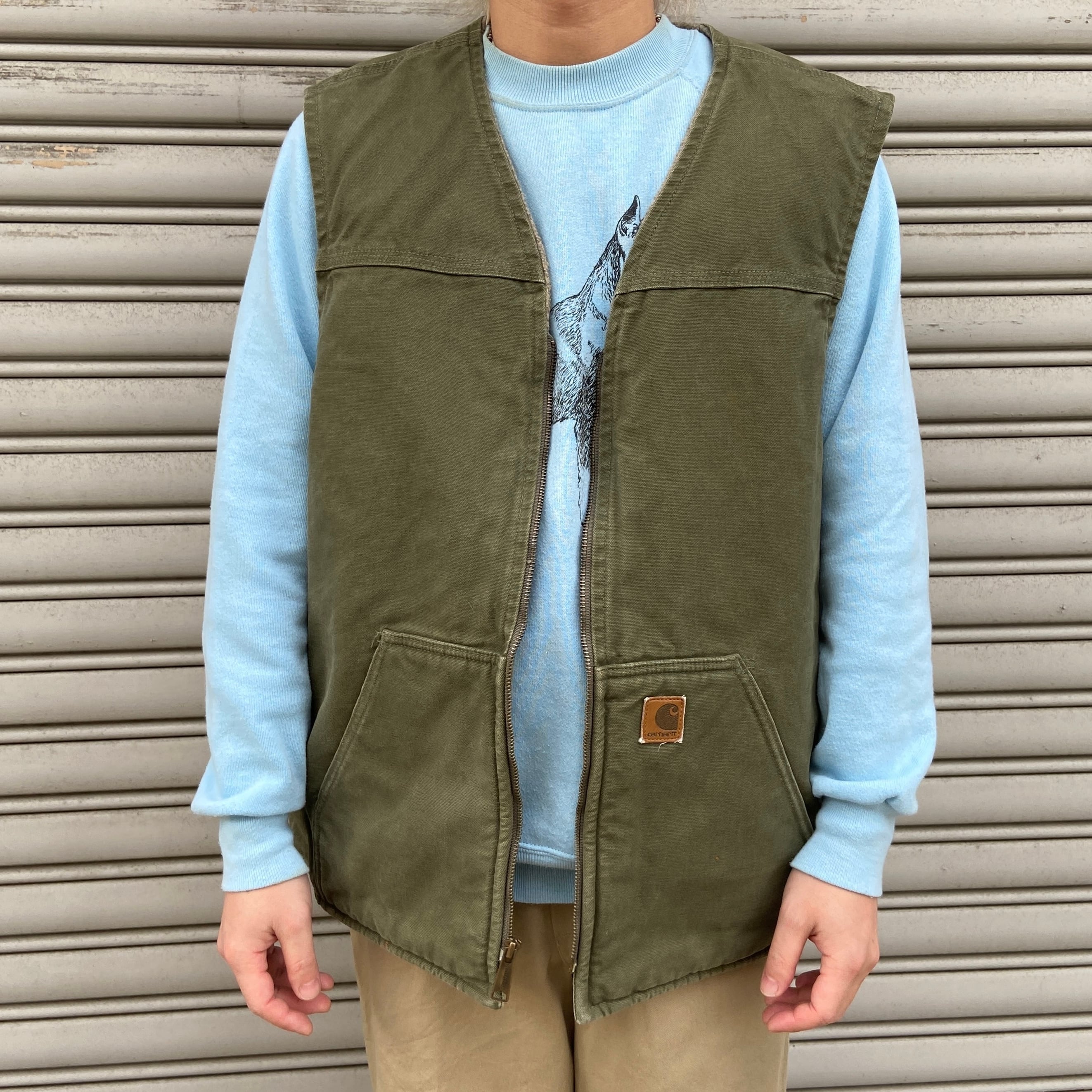 carhartt カーハート ダックベスト V26 カーキ ボアライナー XL | 古着