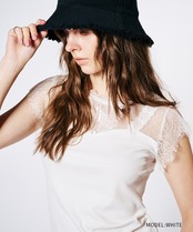 ハートロゴショルダーレースキャミTOPS (WHITE)　CQ-48112