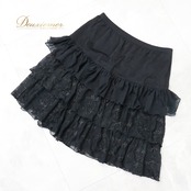 レディース トクコプルミエヴォル TOKUKO 1er VOL スカート ブラック系 花 花柄 フリル 短め ひざ丈 伸縮 ストレッチ かわいい 日本製 上品 華やか カジュアル お出かけ 普段着 柔らかい生地