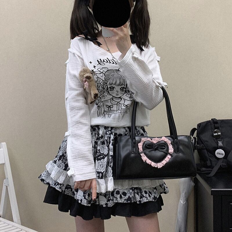 ゴスロリ通販 With U ミニスカ フリル スカル ローズ柄 病み可愛い ゴスロリ系 地雷系 ゴスロリ コンカフェ 原宿系 ゴスロリ服 ゴスロリ服 病み服