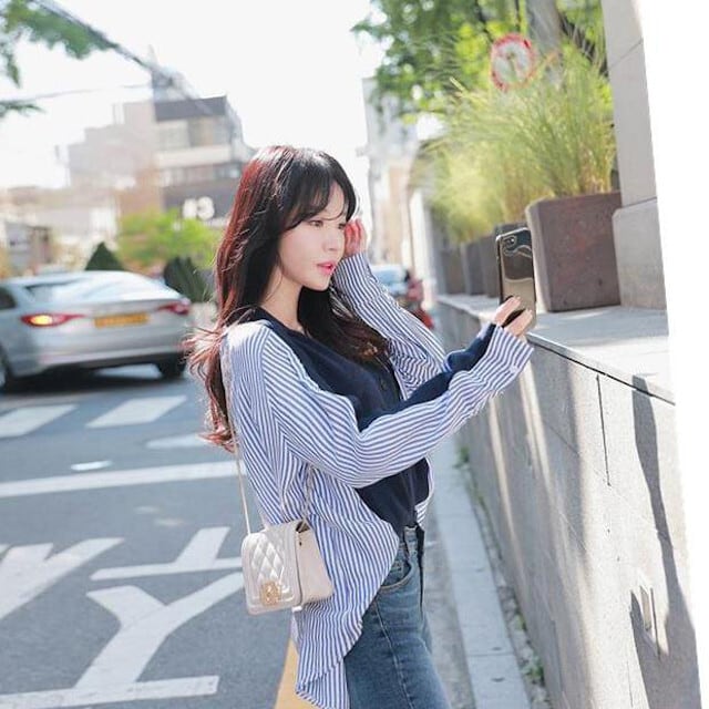 全2色 レディース カーディガン ストライプ シャツ切替 異素材ミックス