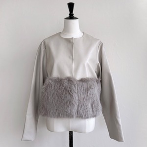 〈SELECT〉ファーデザインフェイクレザージャケット a79-014