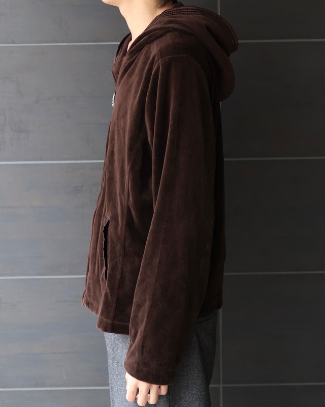 Hood detail velour zip hoodie