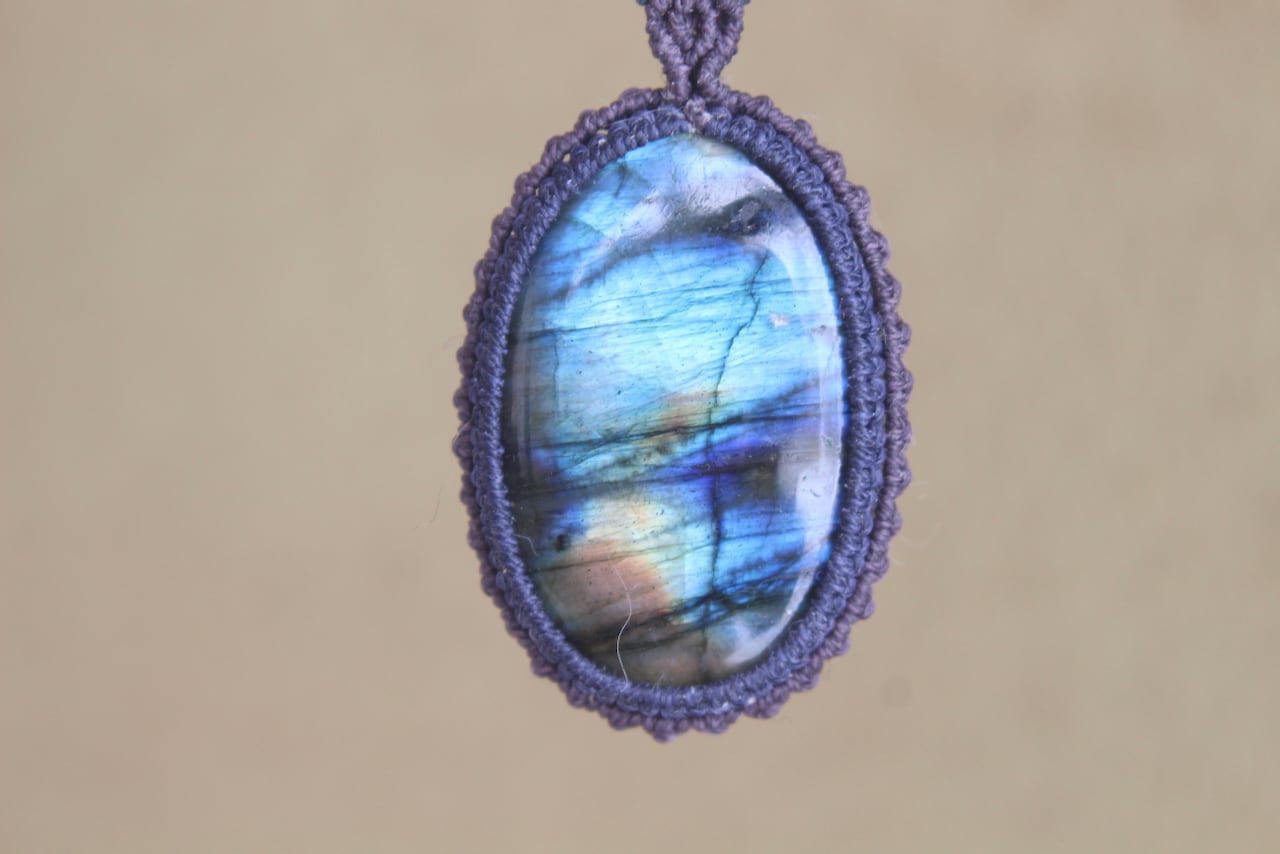 Multi color Labradorite micro macrame pendant