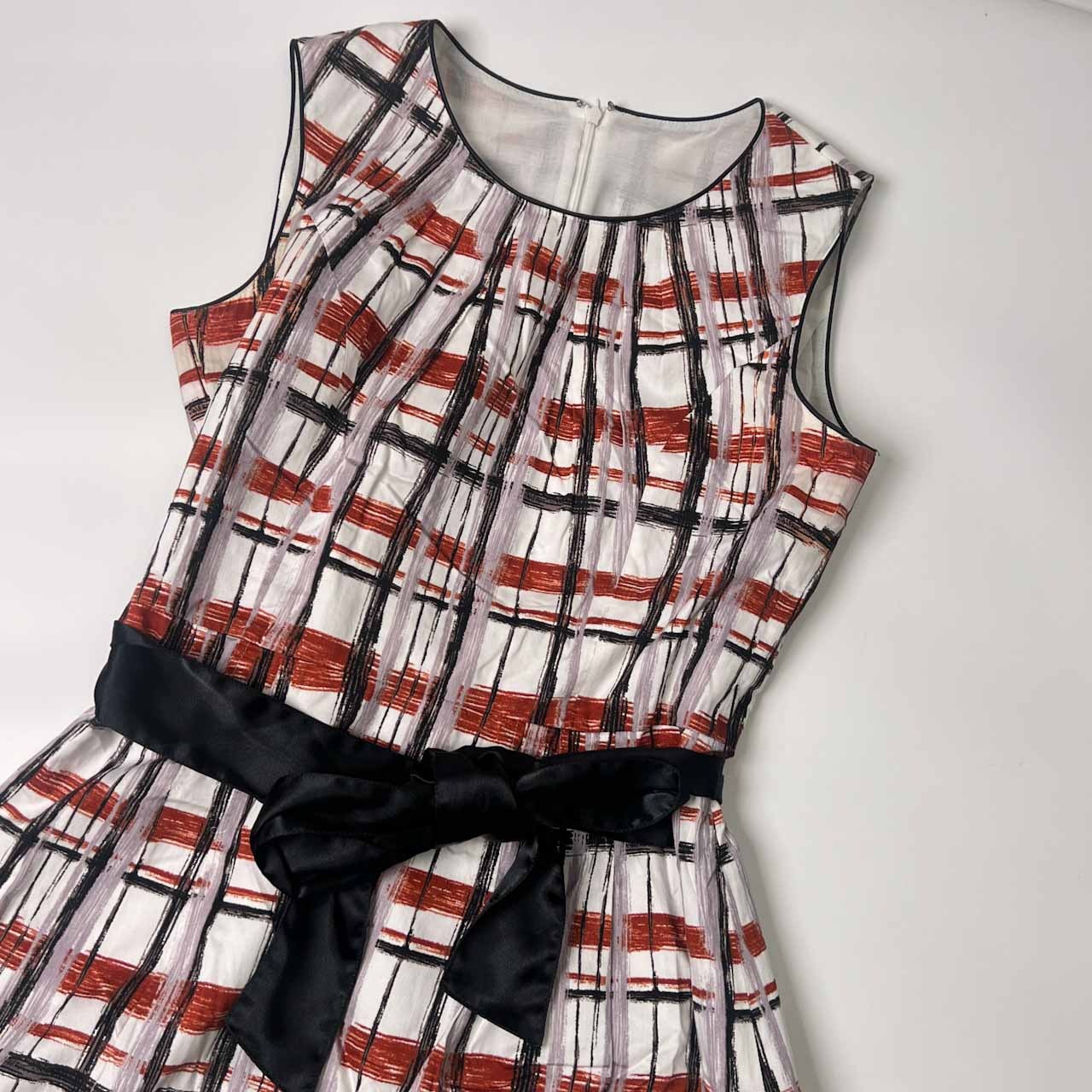 Leilian レリアン チェック アート風 デザイン リボン ノースリーブ ワンピース 11/マルチ レディース