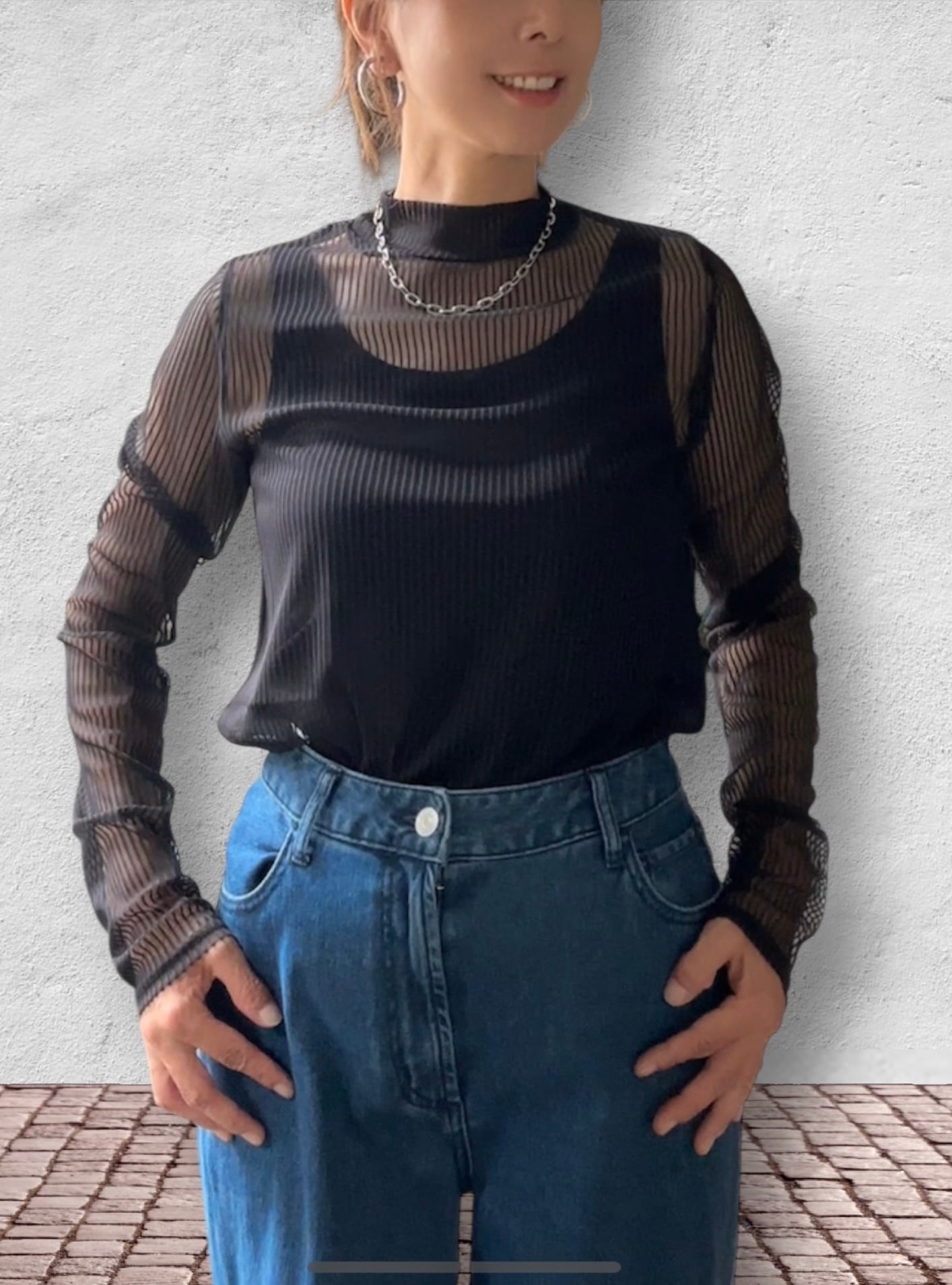 チュールハイネック(太ストライプ)/NO.1252041