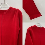 配色ラインリブknit/レッド