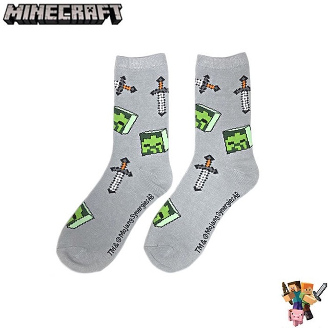 靴下マインクラフトソックス Crews クリーパー ゾンビ 鉄の剣 草ブロック 3 Pack 1set 042 Minecraft