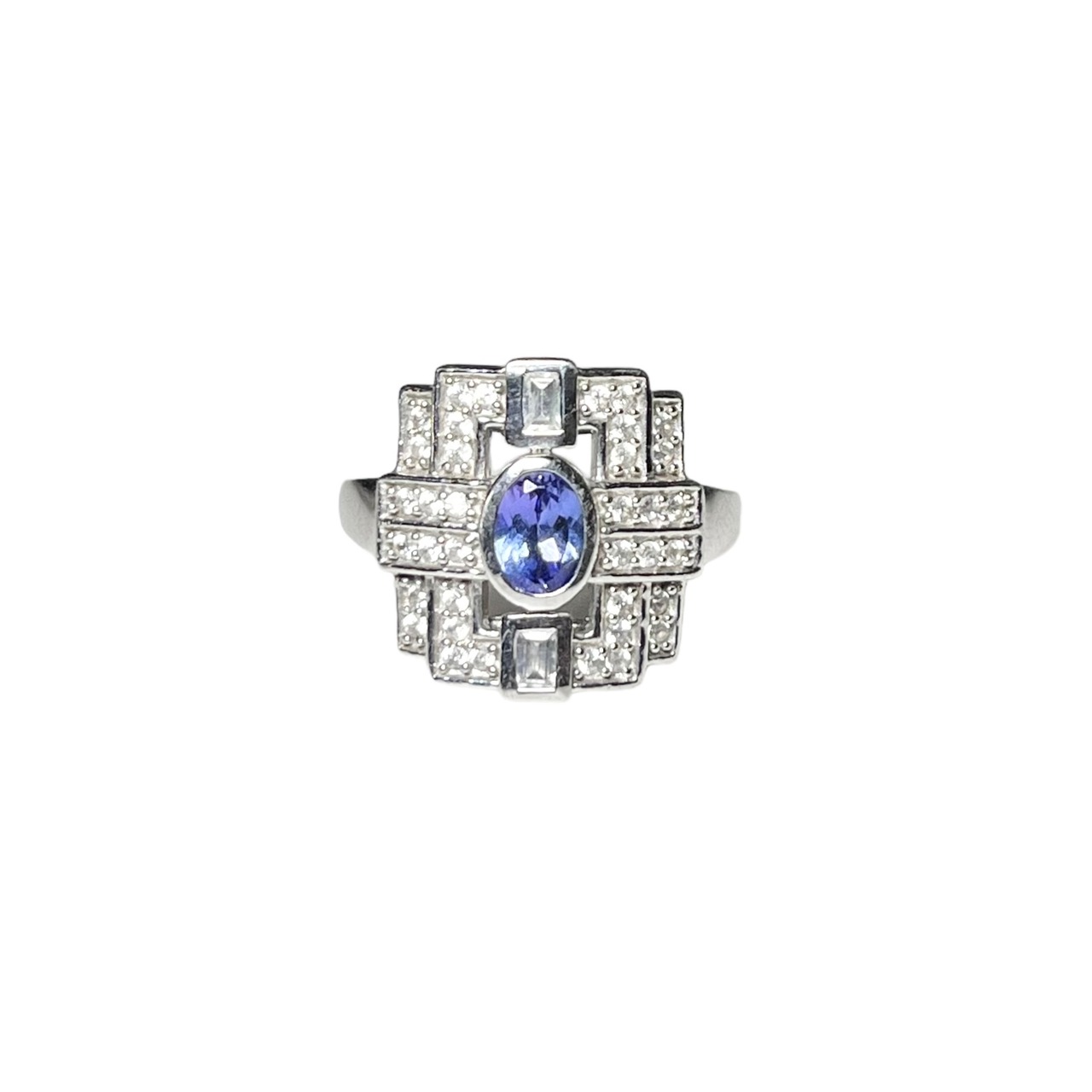 vintage silver art-deco style ring set with rhinestone