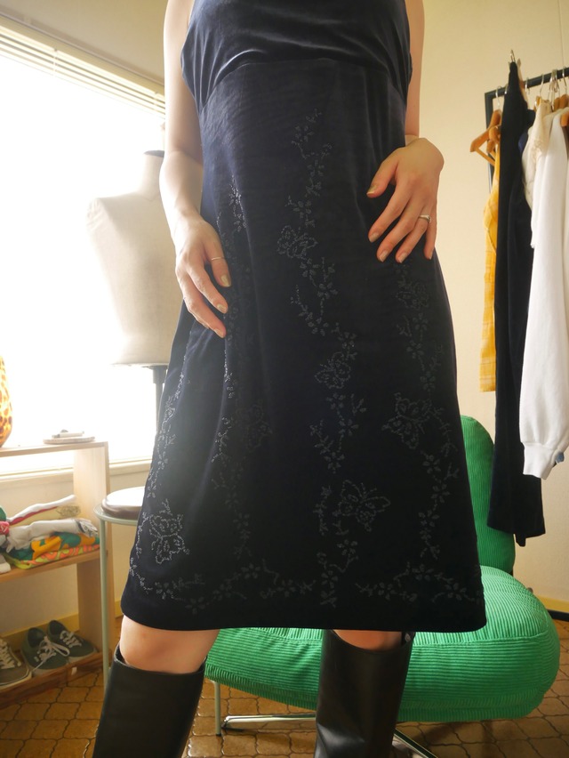 90s All That Jazz Beaded Velour Cami Dress Navy