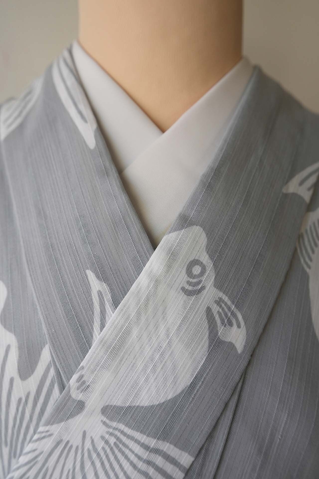 竺仙・浴衣】竺仙製 灰青地 きんぎょ かげろうゆかた お仕立て品