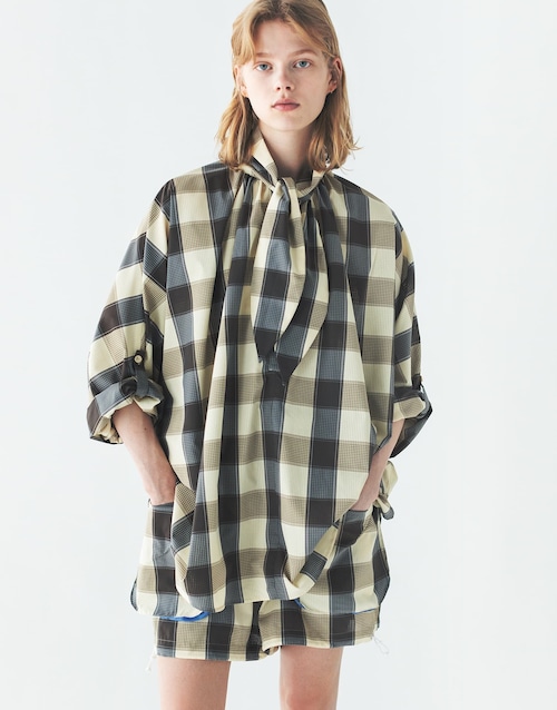 F/CE エフシーイー DOTAIR CHECK SMOCK BLOUSE ドットエア チェック スモック ブラウス