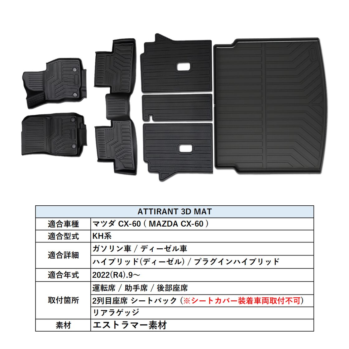 CX-60 KH系 3D フロアマット ラゲッジマット セット 防水 防砂 防汚 