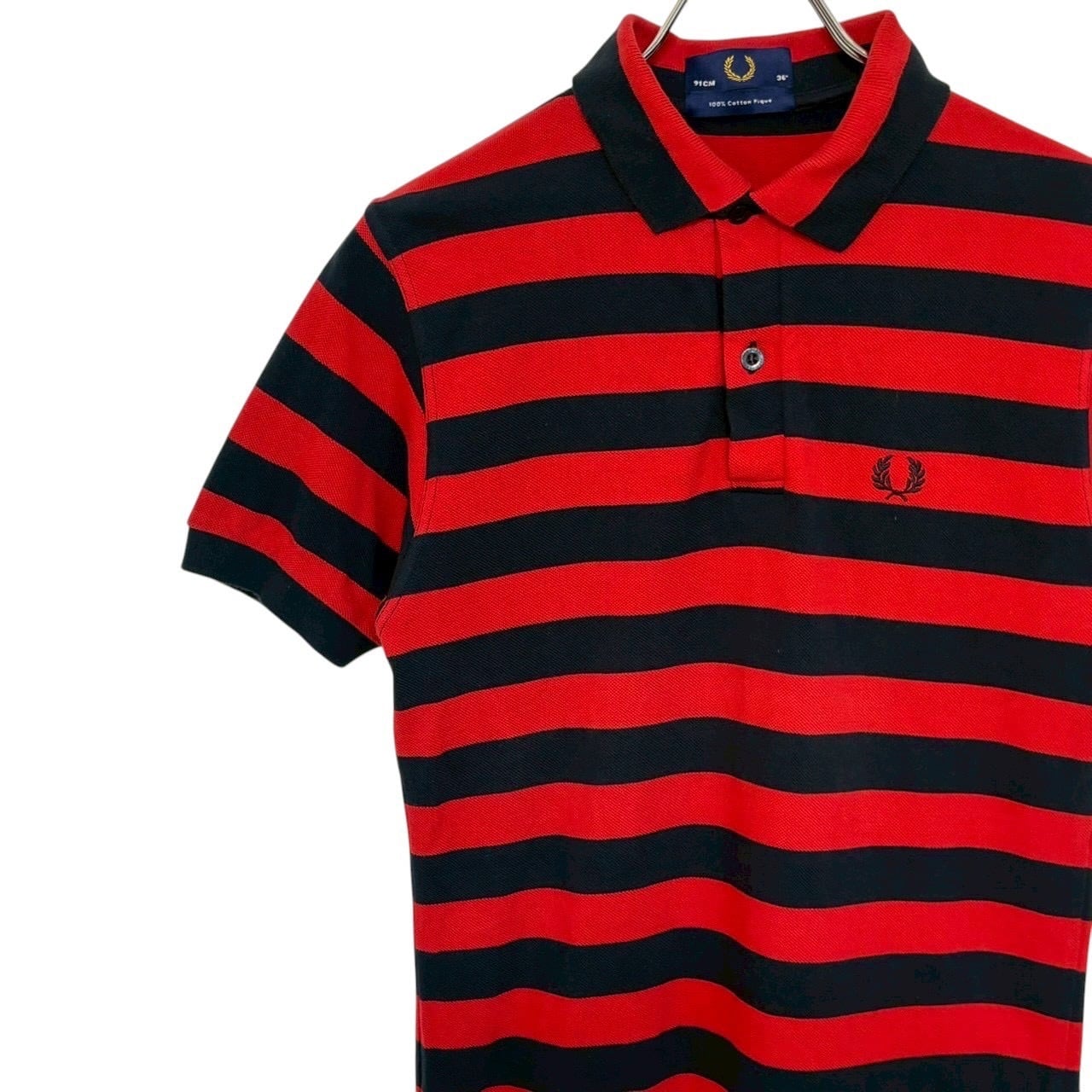 「FRED PERRYフレッドペリー」 ロゴ刺繍ポロシャツ M 試着のみ FRED PERRY フレッドペリー ポロシャツ M ボーダー 刺繍ロゴ ワン