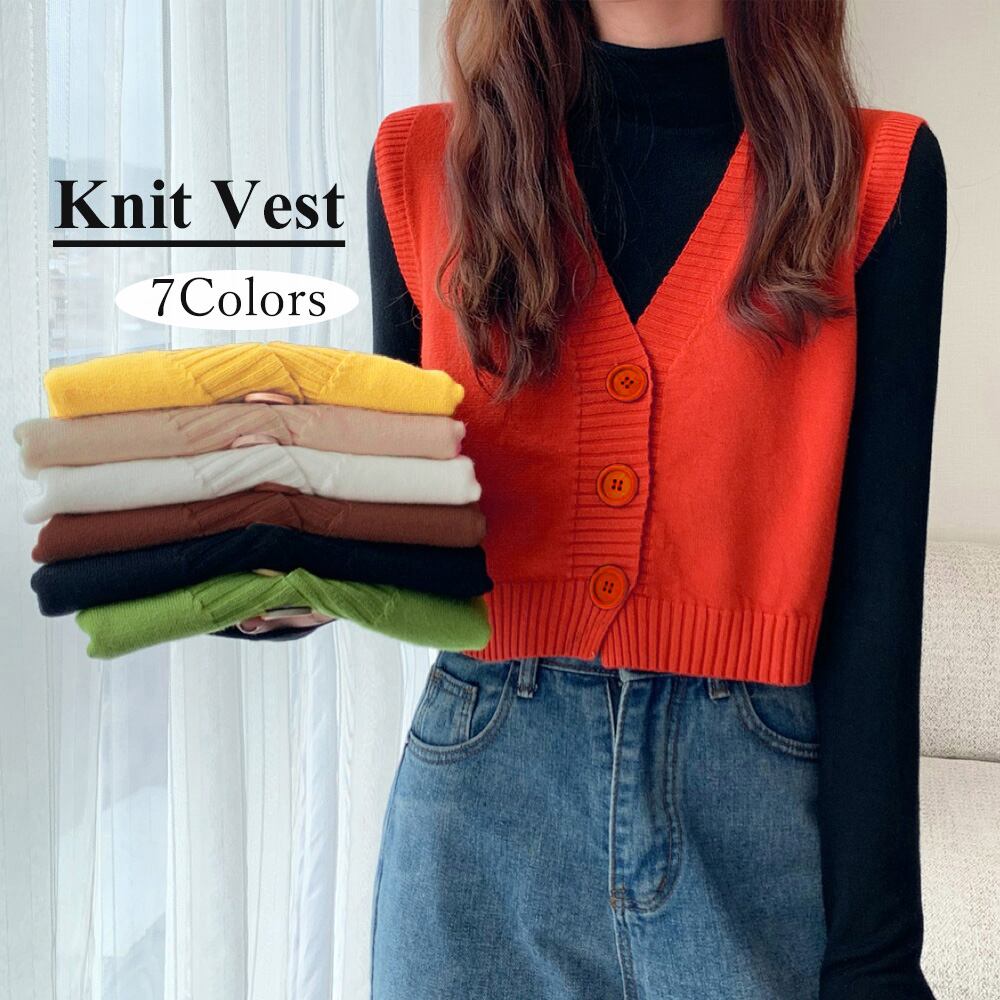 ニットベスト 前開き Vネックトップス