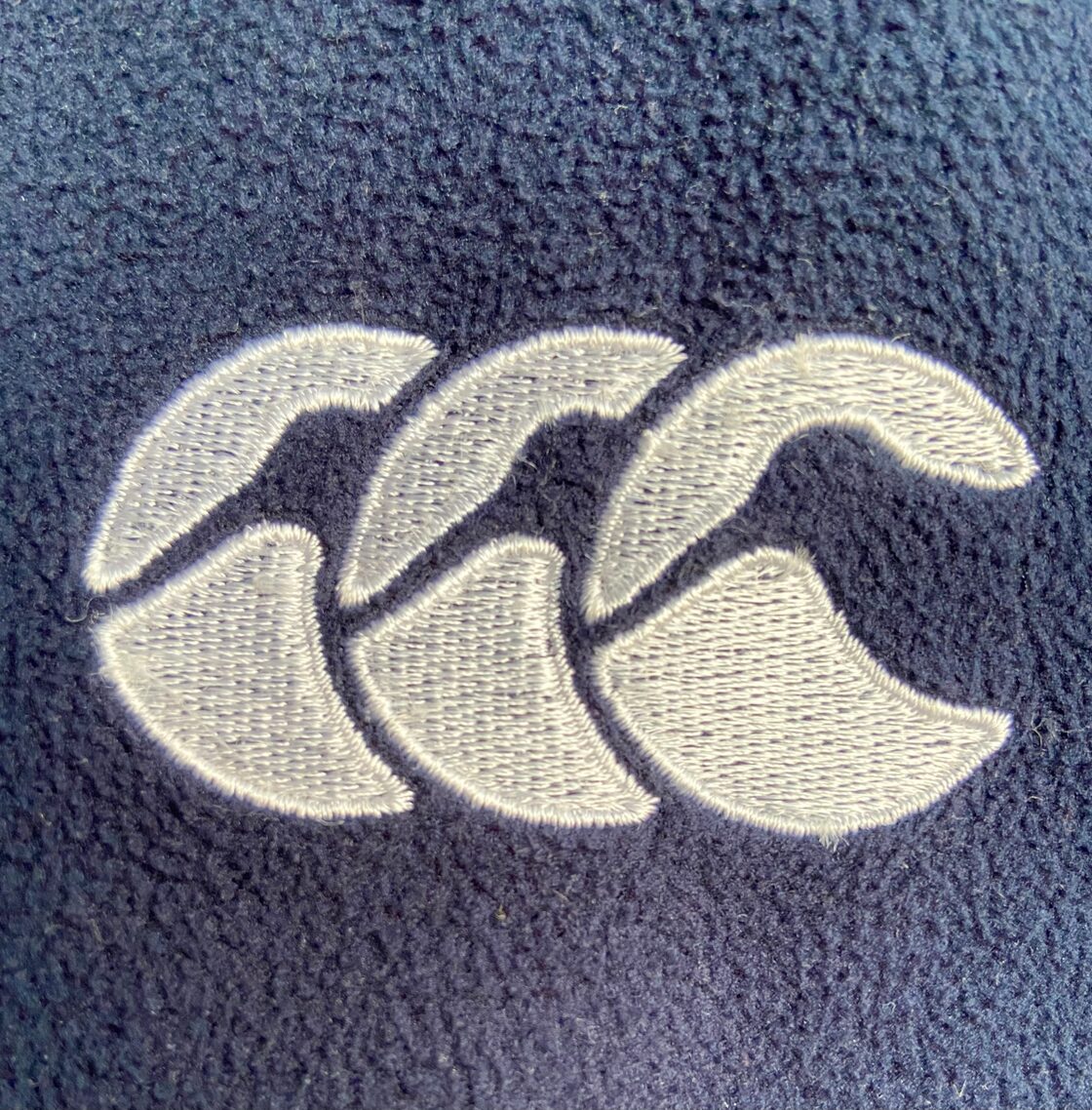 90s古着 カンタベリー 刺繍ロゴ フリース ハーフジップ 紺 ネイビー 